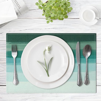 Emvency Farmhouse Placemats Set of 4, 12x18 Inch, Abstract Teal Striped | - Image 2