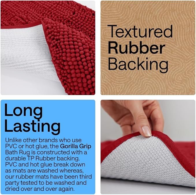 GORILLA GRIP Bath Rug Mat, Thick Soft Absorbent Chenille, Quick Dry Microfiber - Image 3