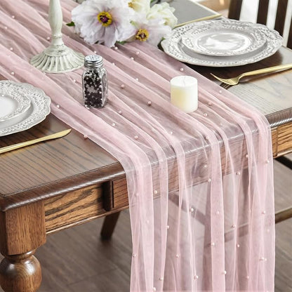 Artoid Mode 10PCS Pearl Pink Gauze Table Runner 120 Inch 10FT, Seasonal Sheer by ArtoidMode