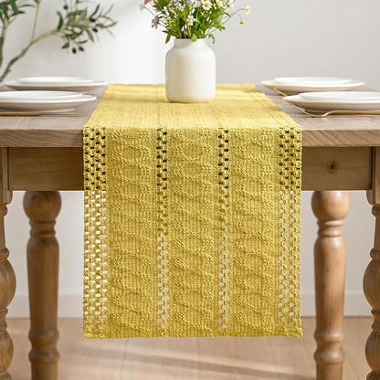 Artoid Mode Yellow Woven Farmhouse Hollow Table Runner 12x60 Inch | Holiday - Image 3