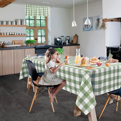 Checkered Table Cloths, 2 Pack, 60 x 120 inch Sage Green and White | Waterproof - Image 2