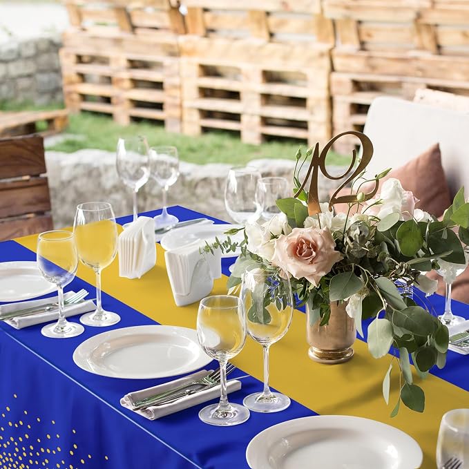 MASHAN 1Pcs Blue Gold Tablecloth Party Decorations, Plastic Royal Blue Table - Image 5
