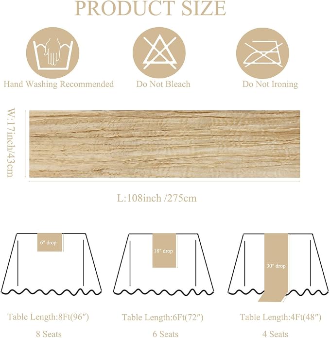 3Pack Beige Cheese Cloth Table Runner, 17 x 108 inch Beige Table Runners | - Image 3