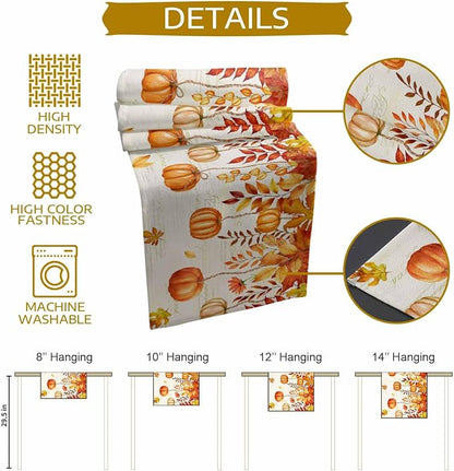 Orange Pumpkin Fall Table Runner 60 Inches Long, Thanksgiving Maple Eucalyptus - Image 8