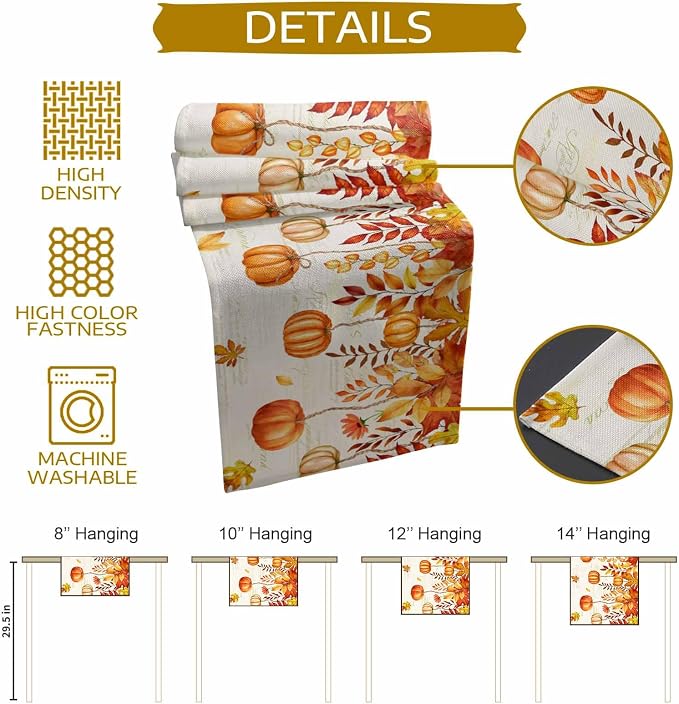 Orange Pumpkin Fall Table Runner 70 Inches Long, Thanksgiving Maple Eucalyptus - Image 8