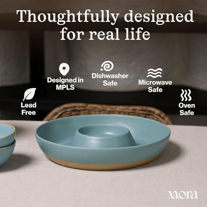 MORA Ceramic Chips and Dip Serving Tray: Large Divided Party Bowl Set - Image 4