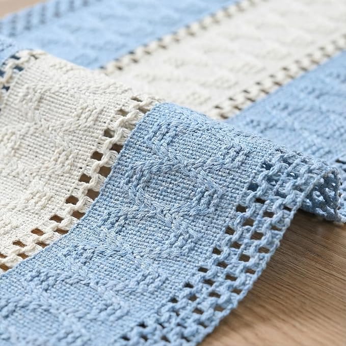 Artoid Mode Sky Blue Farmhouse Woven Table Runner 12x108 Inch | Holiday Rustic - Image 6