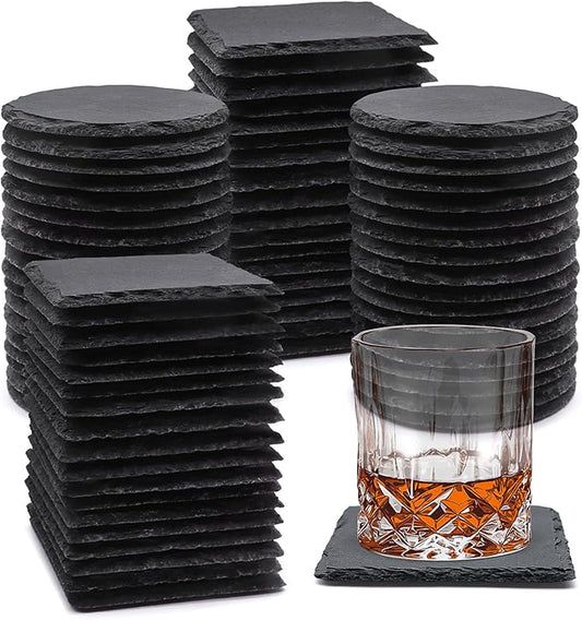 VIBRATITE 72 Pack 4 Inch Square & Round Black Slate Drink Coasters | Laser by VIBRATITE