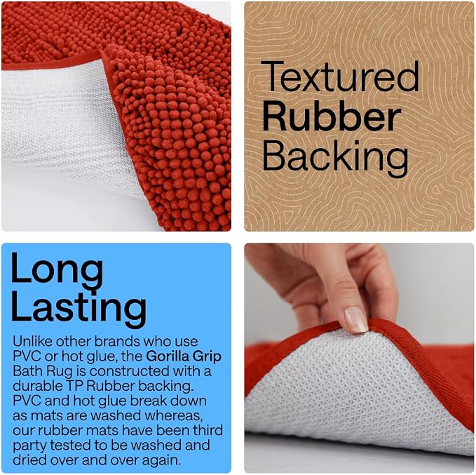 GORILLA GRIP Bath Rug Mat 60x24, Thick Soft Absorbent Chenille, Quick Dry - Image 3
