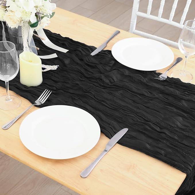 1 Pack Black Cheesecloth Table Runner 120 Inch Boho Wedding Decor | Cheesecloth - Image 7