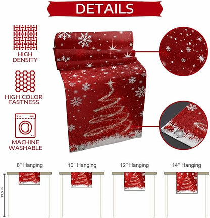 Red Christmas Table Runner 90 Inches Long, Xmas Tree Balls Snowflake Table - Image 7