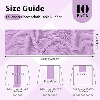 10 Pack Lavender Cheesecloth Table Runner 17x108 Inch Boho Gauze Cheese Cloth - Image 2