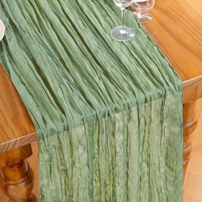 DeZerlor Sage Green Cheesecloth Table Runner 1 Pack Summer Boho Runner | - Image 4