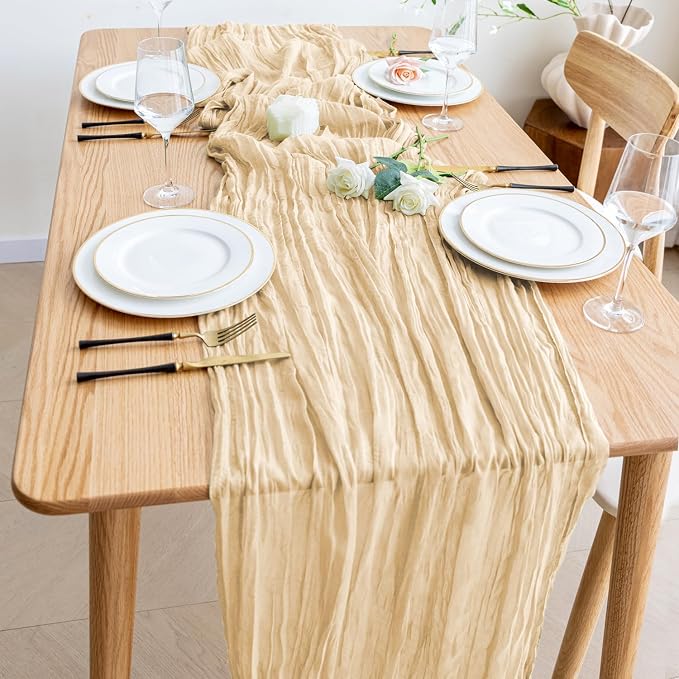 Cheesecloth Table Runner Sand 10FT Boho Gauze Runner, 3 Pack | 120 Inch Cheese - Image 6