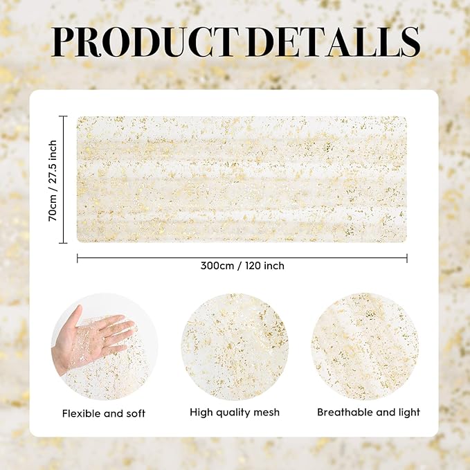 Artoid Mode Beige Gold Gauze Table Runner 120 Inch 10Pcs, Glitter Metallic Foil - Image 7