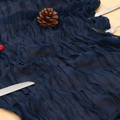 1 Pack Navy Blue Cheesecloth Table Runner 120 Inch Boho Wedding Decor | - Image 4