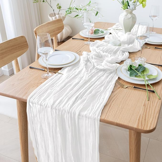Cheesecloth Table Runner 10FT 2Pcs Ivory Boho Gauze Rustic Sheer Runners | - Image 8