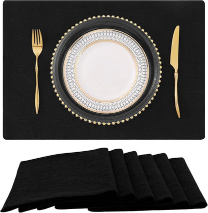 Faux Cotton Linen Placemats Set of 6, Cloth Washable Farmhouse Dining Table Mats by homing