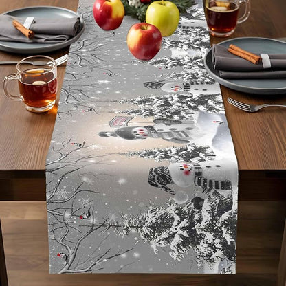 Christmas Snowman Table Runners 60 Inches Long, Cotton Linen Fabric Snowflake - Image 7