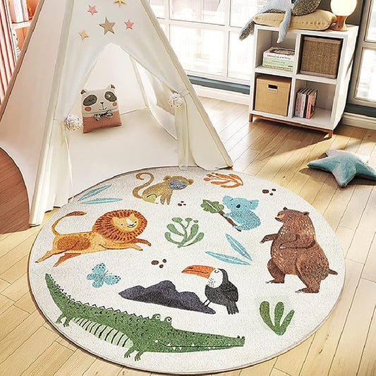 Poowe Kids Play Rug, Lovely Forest Round Area Rug Nursery Door Mat Soft Plush by Poowe