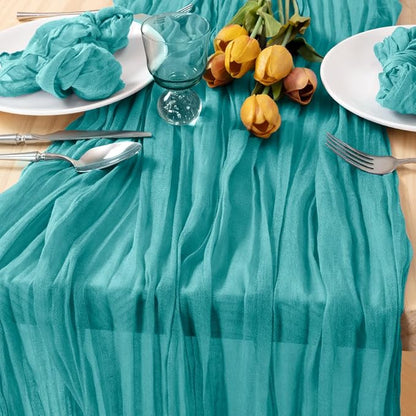 3 Pack Teal Green Cheesecloth Table Runner 10ft Rustic Summer Decor | - Image 2