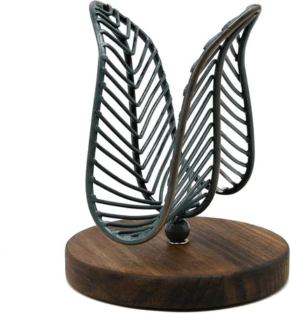 OwlGift Freestanding Modern Napkin Holder w/Golden Turquoise Wrought Iron Leaf - Image 6