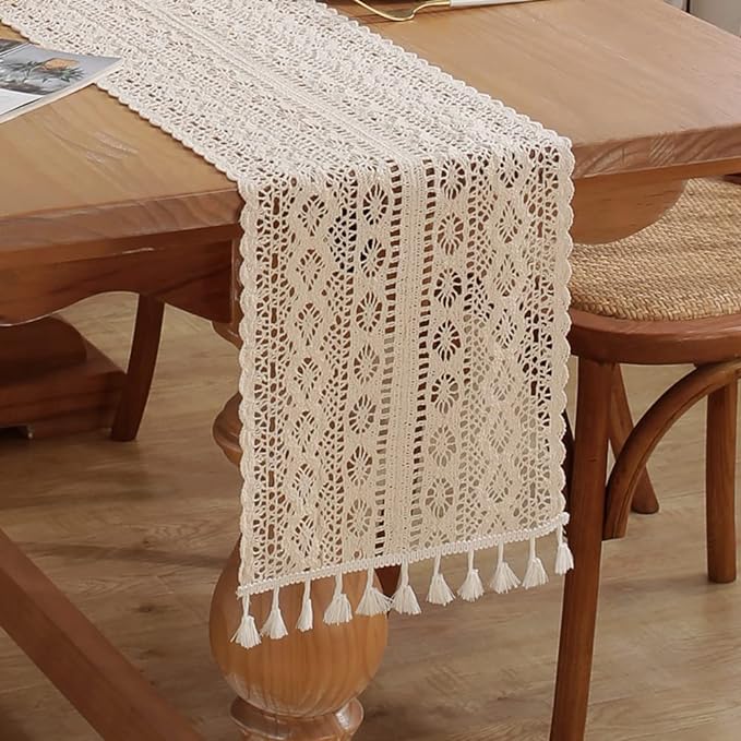 meioro Mesh Woven Table Runners, 10x86 Inch Boho Cotton Table Runner by meioro