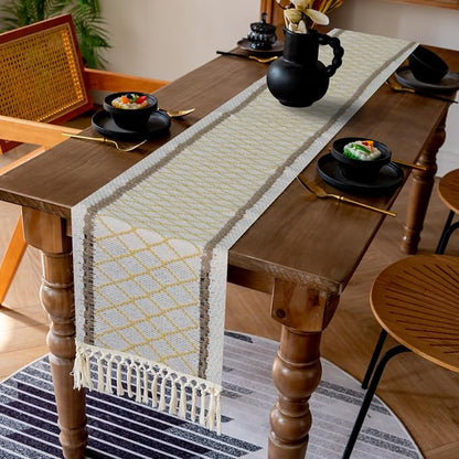 EMMTEEY Macrame Table Runner Boho Style 94 Inches Long, Hexagonal Yellow | - Image 6