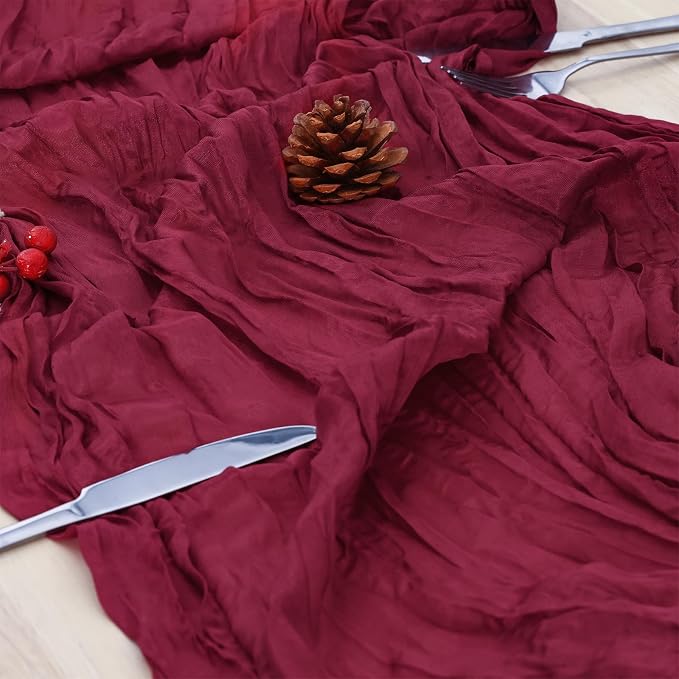 12 Pack Burgundy Red Cheesecloth Table Runner 120 Inch Boho Wedding Decor | - Image 6
