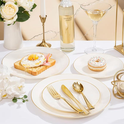 Nervure 100PCS Ivory and Gold Plastic Plates 10.25″ Disposable Dinner Plate | - Image 5
