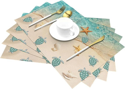 Sea Turtles Beach Placemats Set of 4 Linen Washable Non-Slip Heat-Resistant - Image 3