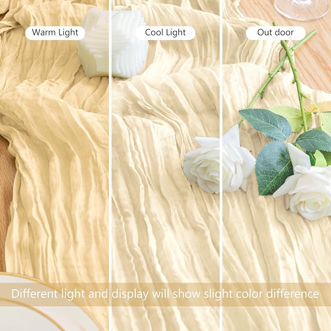 Cheesecloth Table Runner 10FT Beige Boho Gauze Rustic Sheer Runners | Cheese - Image 5