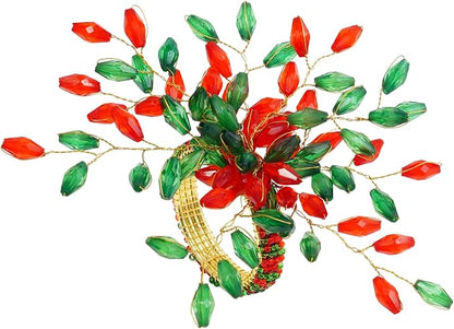 ITOS365 Handcrafted Beaded Napkin Rings Set of 12 – Red & Green Crystal Flower - Image 2