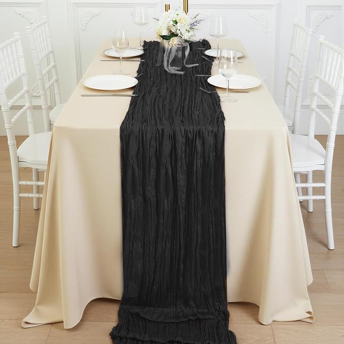 1 Pack Black Cheesecloth Table Runner 120 Inch Boho Wedding Decor | Cheesecloth - Image 4
