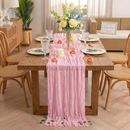 10 Pack Light Pink Cheesecloth Table Runner 22X120 Inch Boho Gauze Table Runner - Image 9