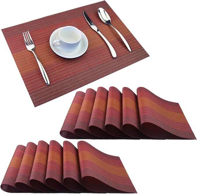 PIGCHCY Placemats Set of 12 Washable Durable Place Mats Vinyl Heat Resistant by PIGCHCY