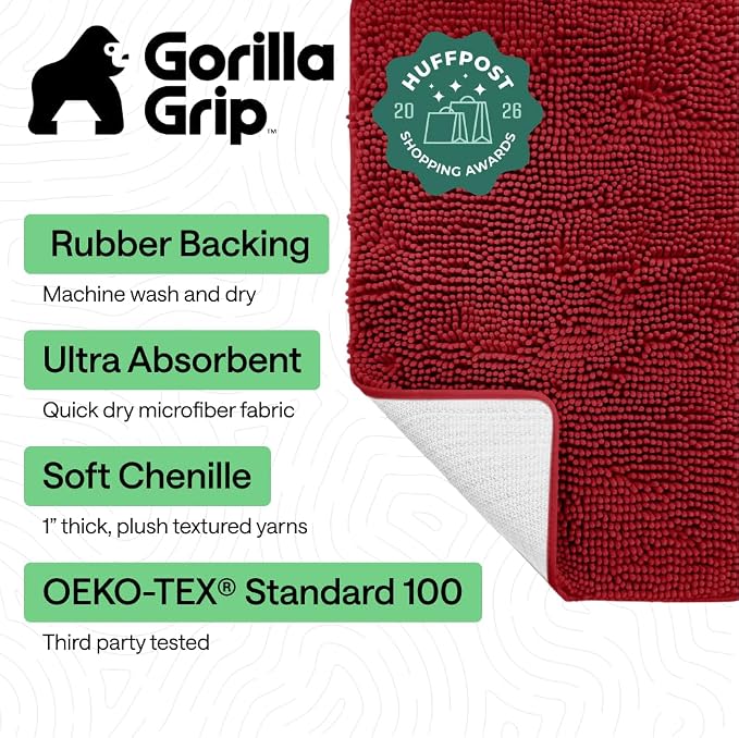 GORILLA GRIP Bath Rug Mat 60x24, Thick Soft Absorbent Chenille, Quick Dry - Image 2