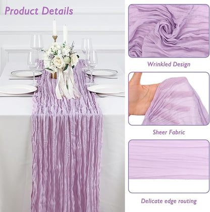1 Pack Lilac Purple Cheesecloth Table Runner 120 Inch Boho Wedding Decor | - Image 3