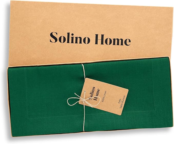 Solino Home 100% Pure Linen Table Runner Christmas Green, Fete 14 x 120 in | - Image 5