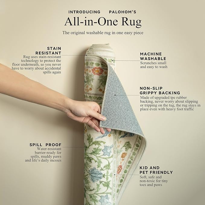 Washable Area Rugs for Living Room: 9x12 Bedroom Rug Boho Vintage Stain - Image 5