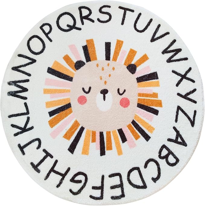 Poowe ABC Lion Kids Room Rug, 39.4" Round Washable Area Rugs - Image 2