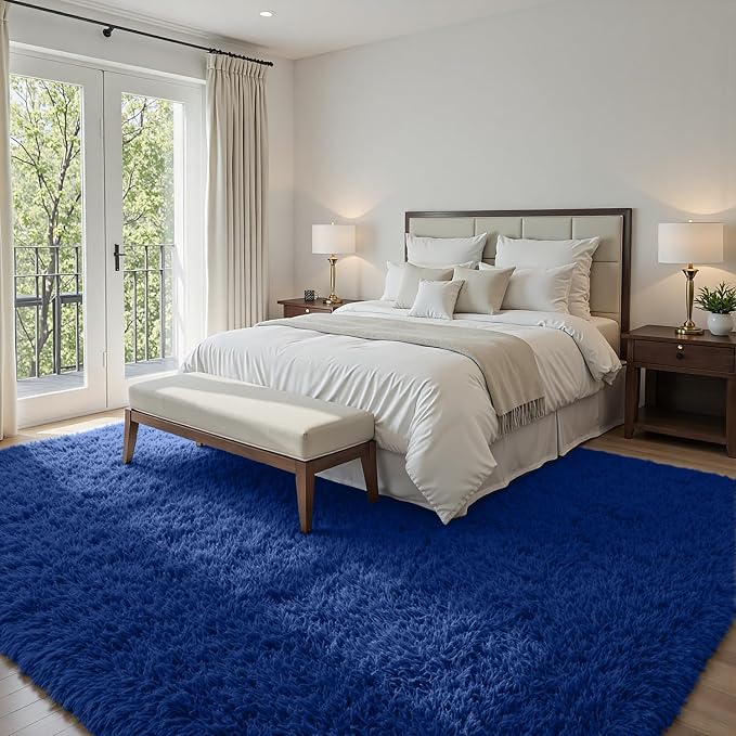 5x7 Area Rugs for Living Room Rug: Soft Fluffy Shag Blue Rugs for Bedroom - Image 2