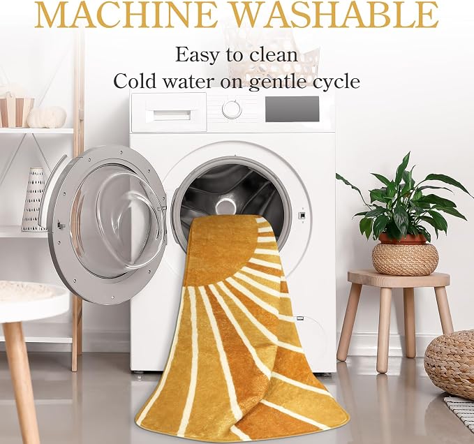 Lahome Sun Print Washable Area Rugs 9x12 Living Room Non-Slip Backing - Image 3