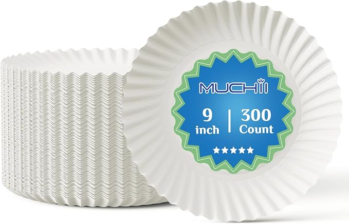 MUCHII 9 Inch Paper Plates, Large Disposable Plates, Everyday Dinner Plate by MUCHII