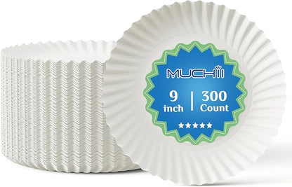 MUCHII 9 Inch Paper Plates, Large Disposable Plates, Everyday Dinner Plate by MUCHII
