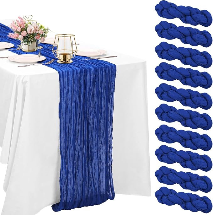 10 Pack Royal Blue Cheesecloth Table Runner 10FT Boho Gauze Fabric Table Runner by HAISIWLKJ