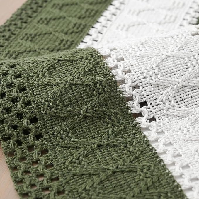 Artoid Mode Army Green Farmhouse Woven Table Runner 12x120 Inch | Seasonal - Image 6