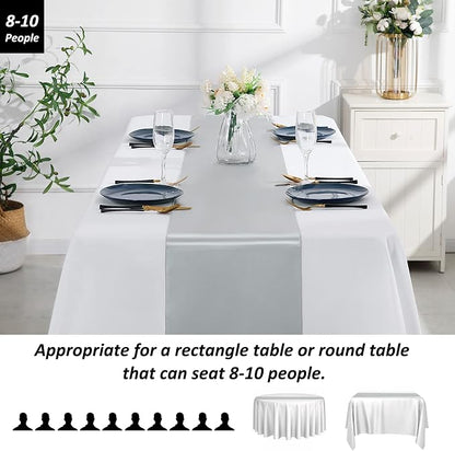 SiinvdaBZX 12 Pcs Silver Satin Table Runner 12 x 108 inches Long | Bright - Image 3