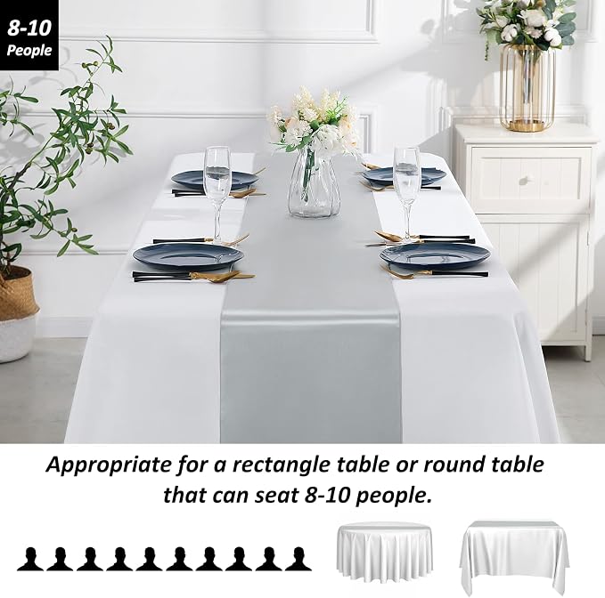 SiinvdaBZX 24 Pcs Silver Satin Table Runner 12 x 108 inches Long | Bright - Image 3