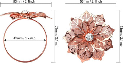 KPOSIYA Flower Napkin Rings Holder Metal Rose Gold Napkin Rings Set of 12 - Image 3